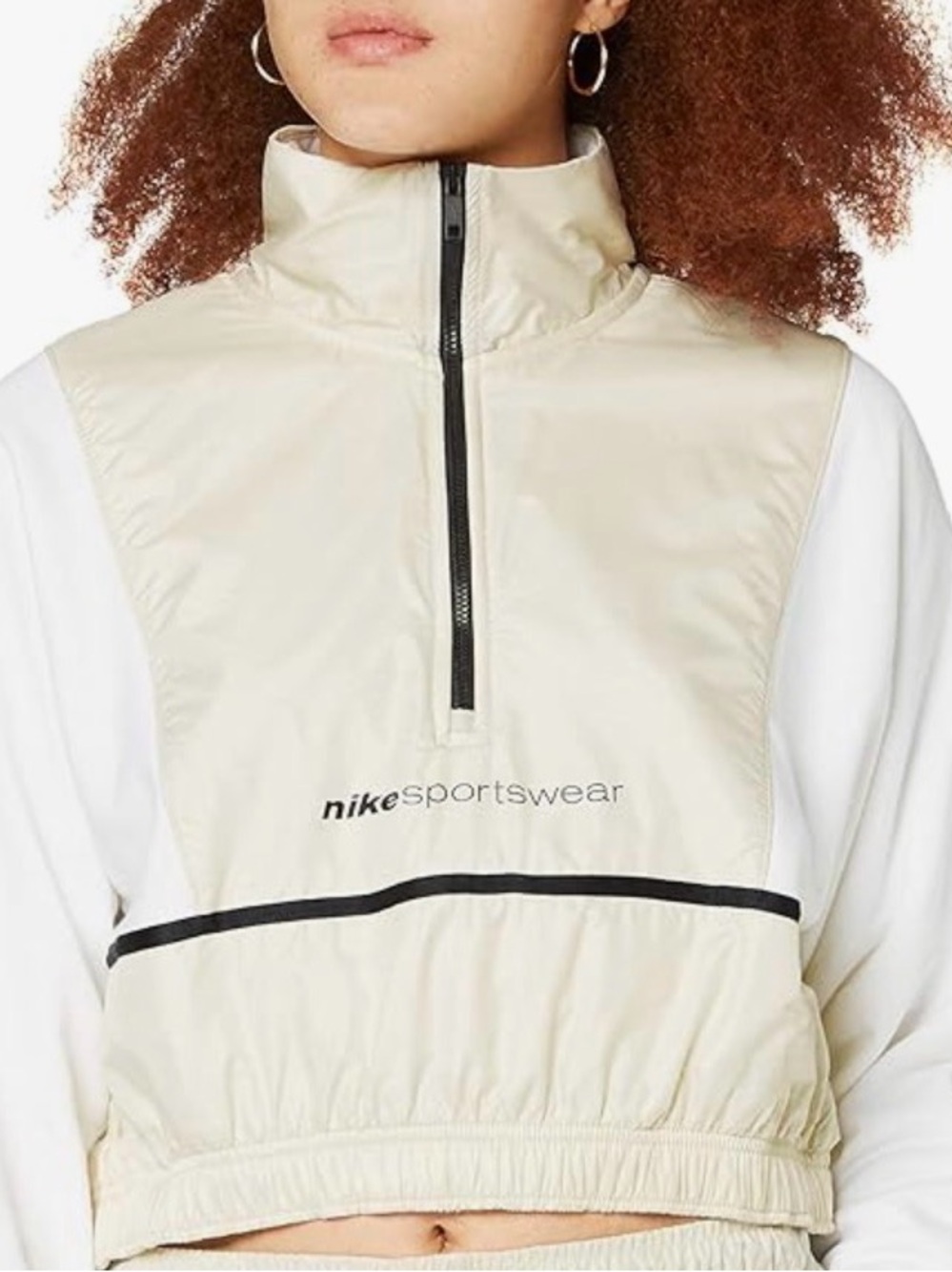 Nike Cream and White Half-Zip Cowl Pullover with Black Trim